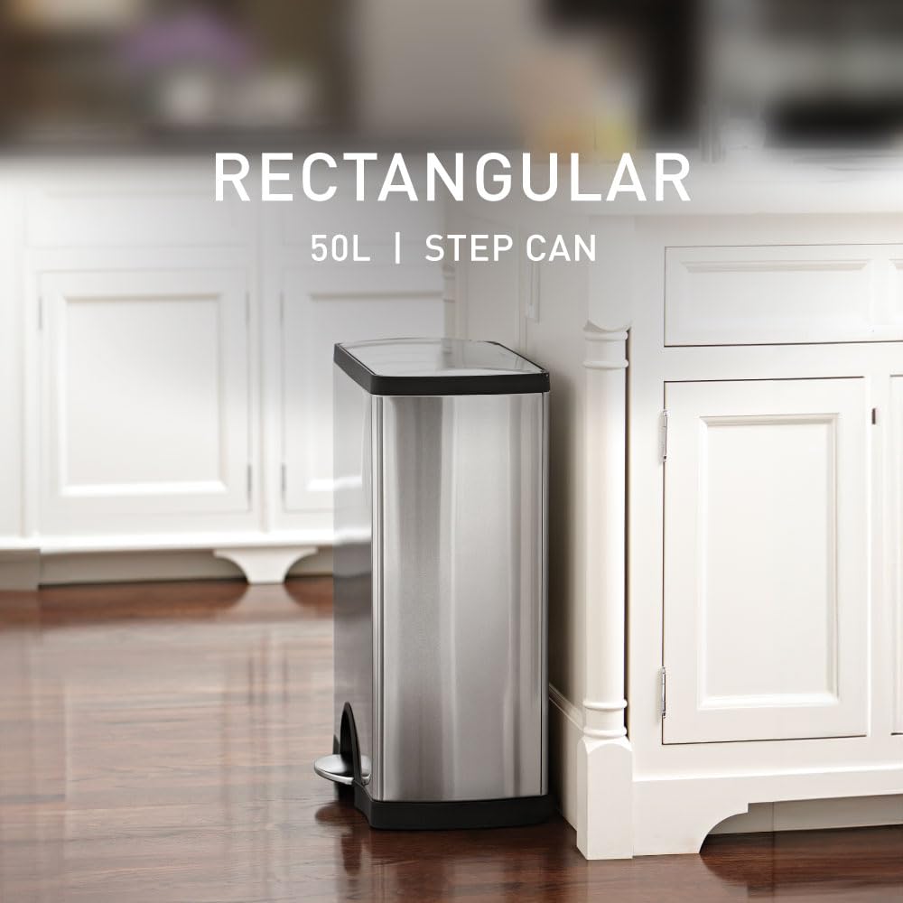 50 Liter Rectangular Brushed Stainless Steel Step Trash Can Q26226