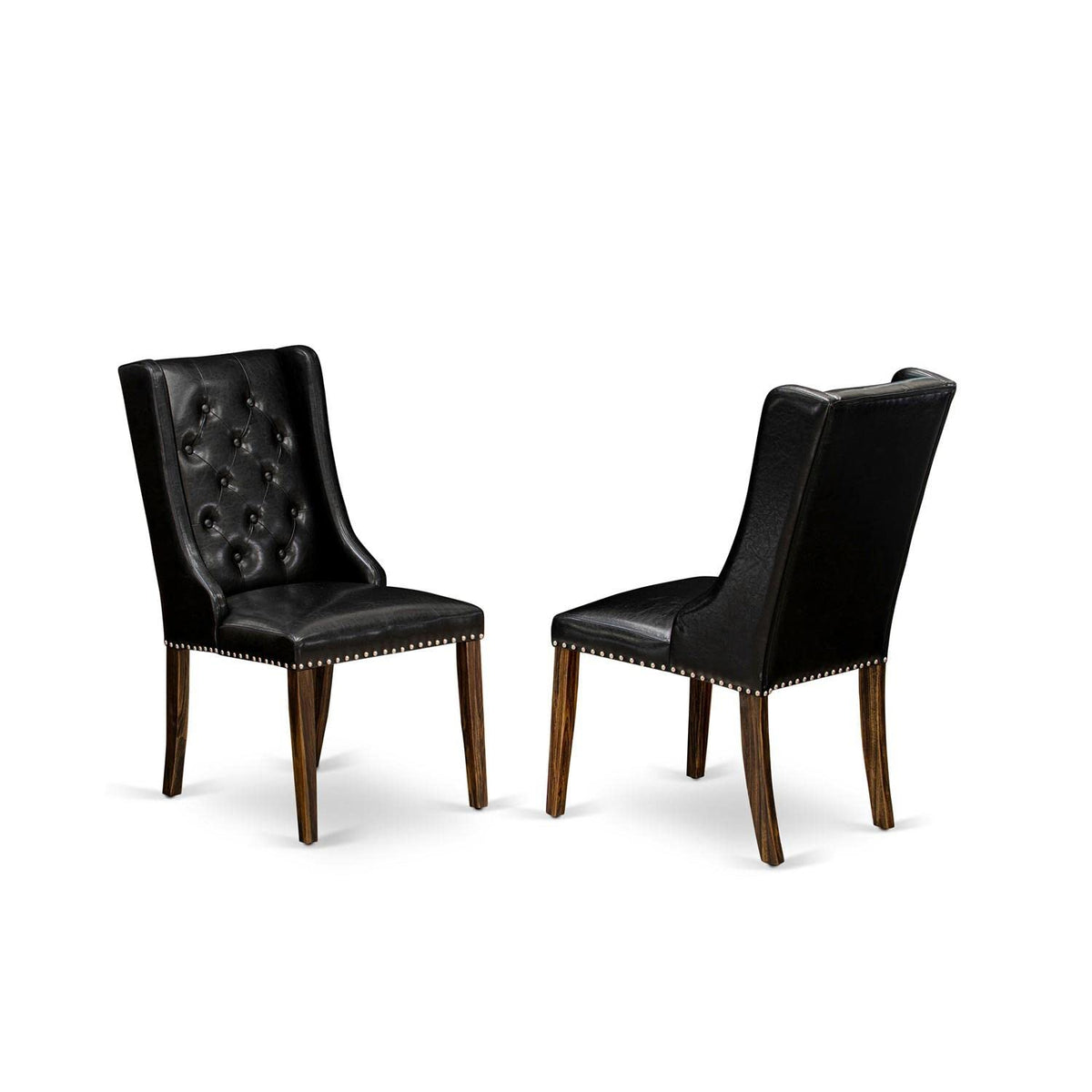 Black Faux Leather Button Tufted Dining Chairs, Set of 2 D4440