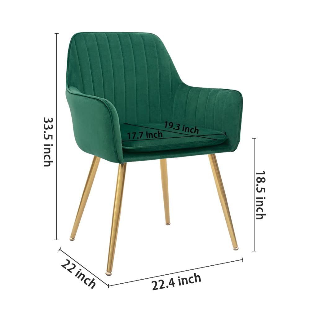 Set of 2 Green Velvet Upholstered Dining Chairs with Metal Legs Y849904