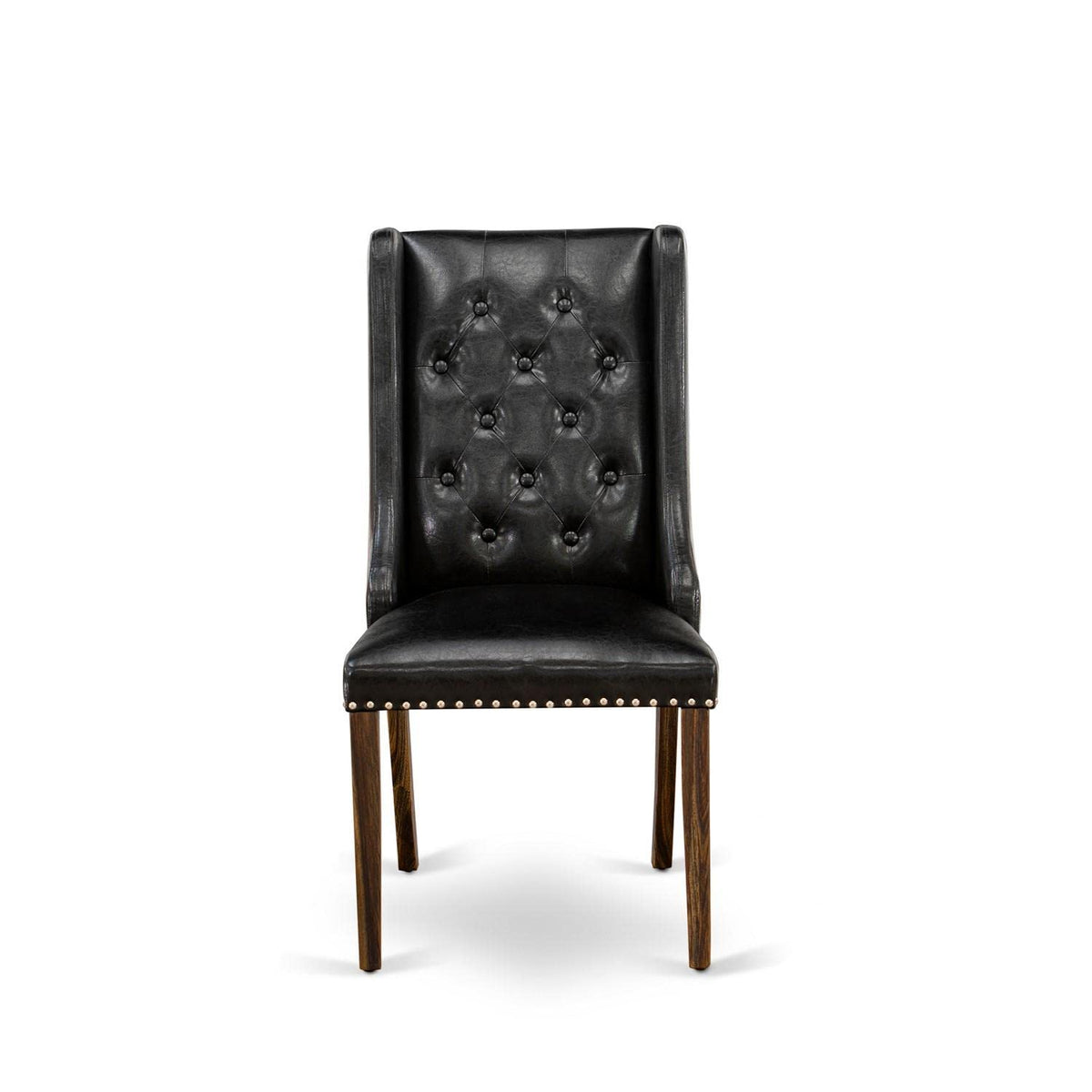 Black Faux Leather Button Tufted Dining Chairs, Set of 2 D4440