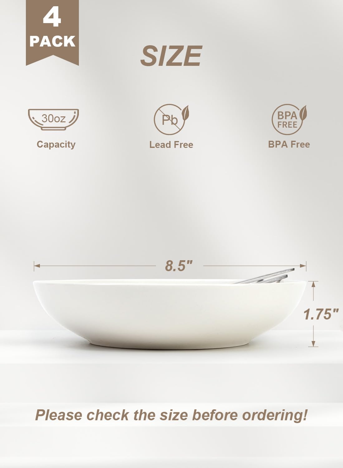 30oz Set of 4 White Porcelain Pasta Bowls P53282