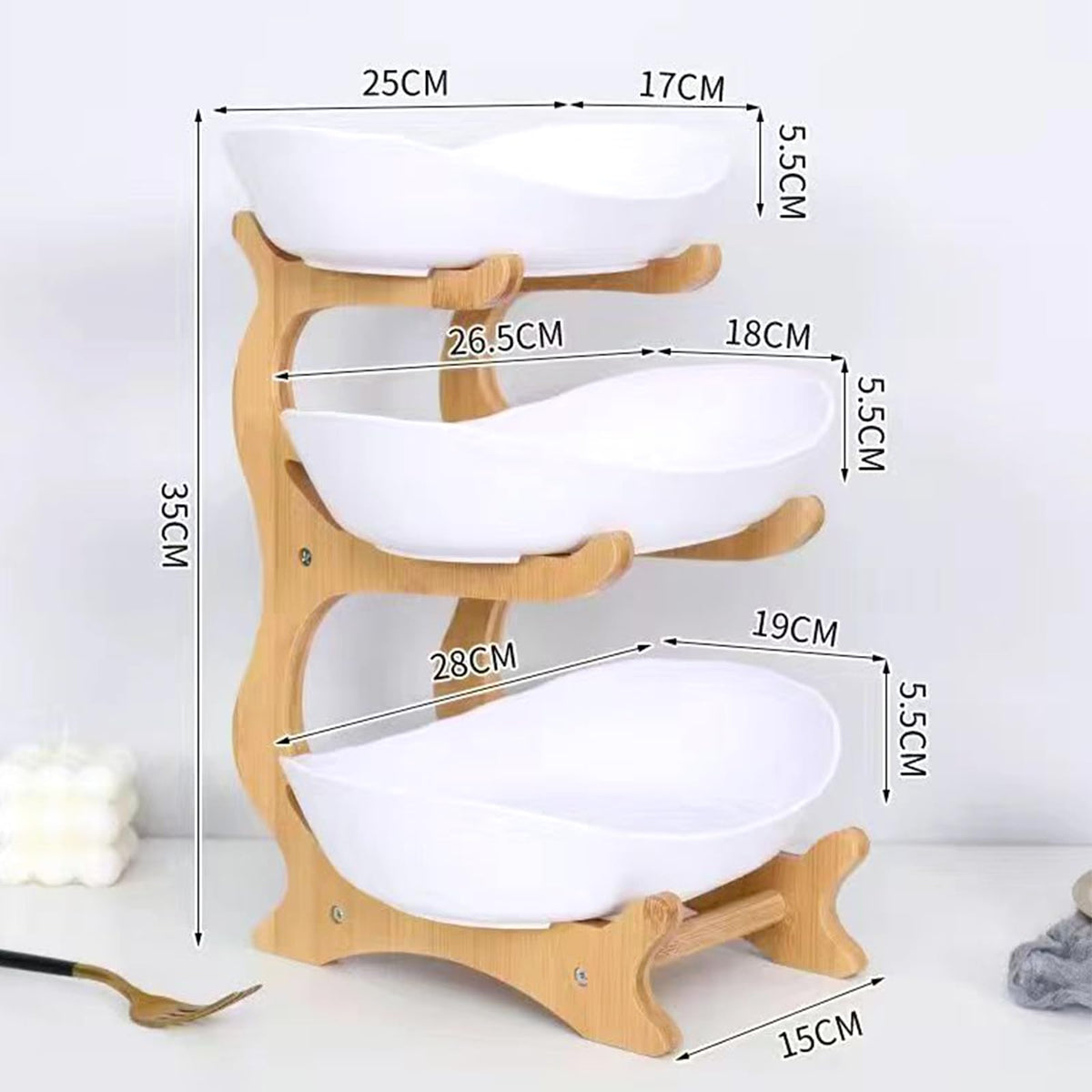 3-Tier Oval Fruit Basket with Bamboo Stand R10242