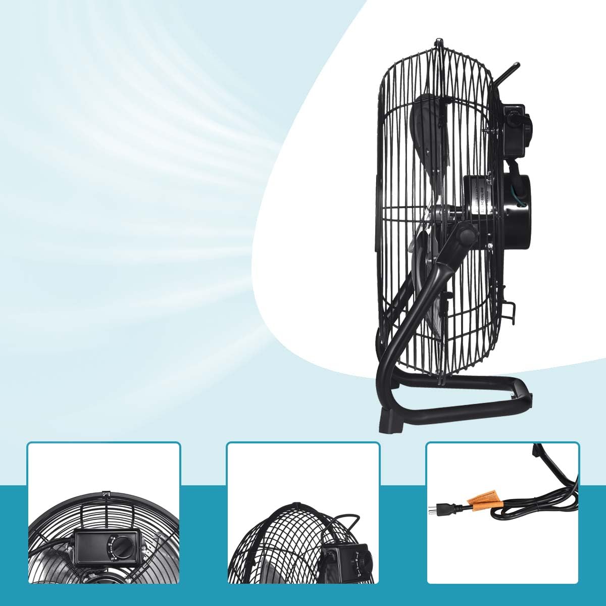 20 in. 3 Speed Metal Floor Fan in Black with Tilting Head X81624