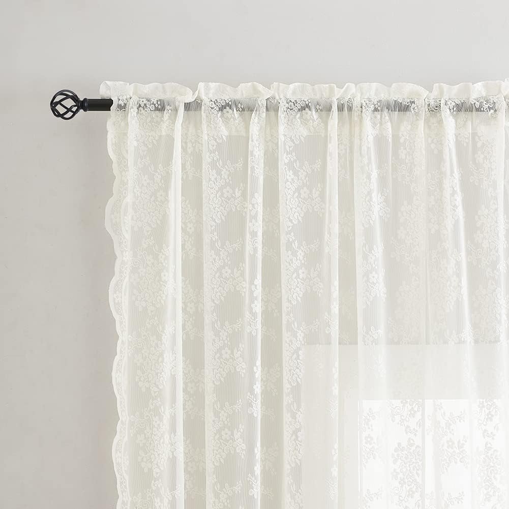 Ivory 102 Inch Long Lace Curtain Panels 2 Panels Set S324639