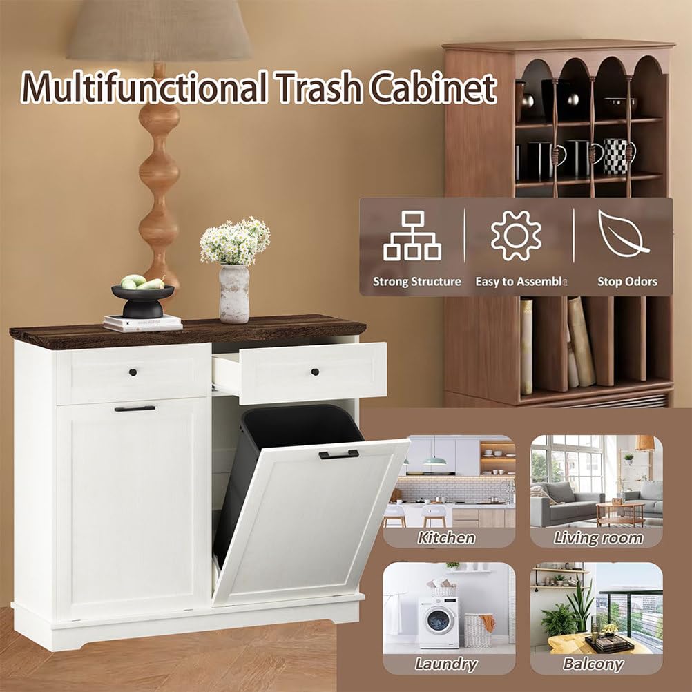 Double Tilt Out Trash Cabinet, Antique White D415200