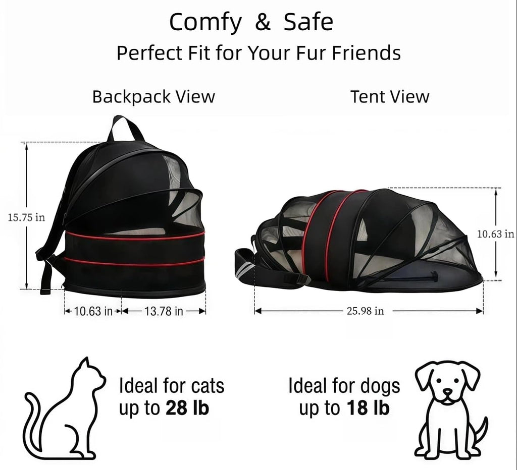 Expandable Dog Backpack Carrier with Breathable Front Opening-Black L56638