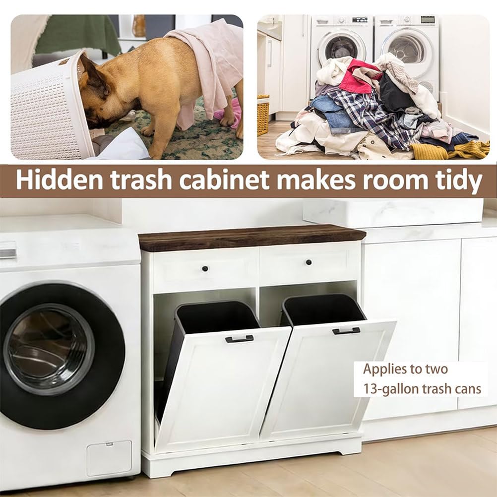 Double Tilt Out Trash Cabinet, Antique White D415200