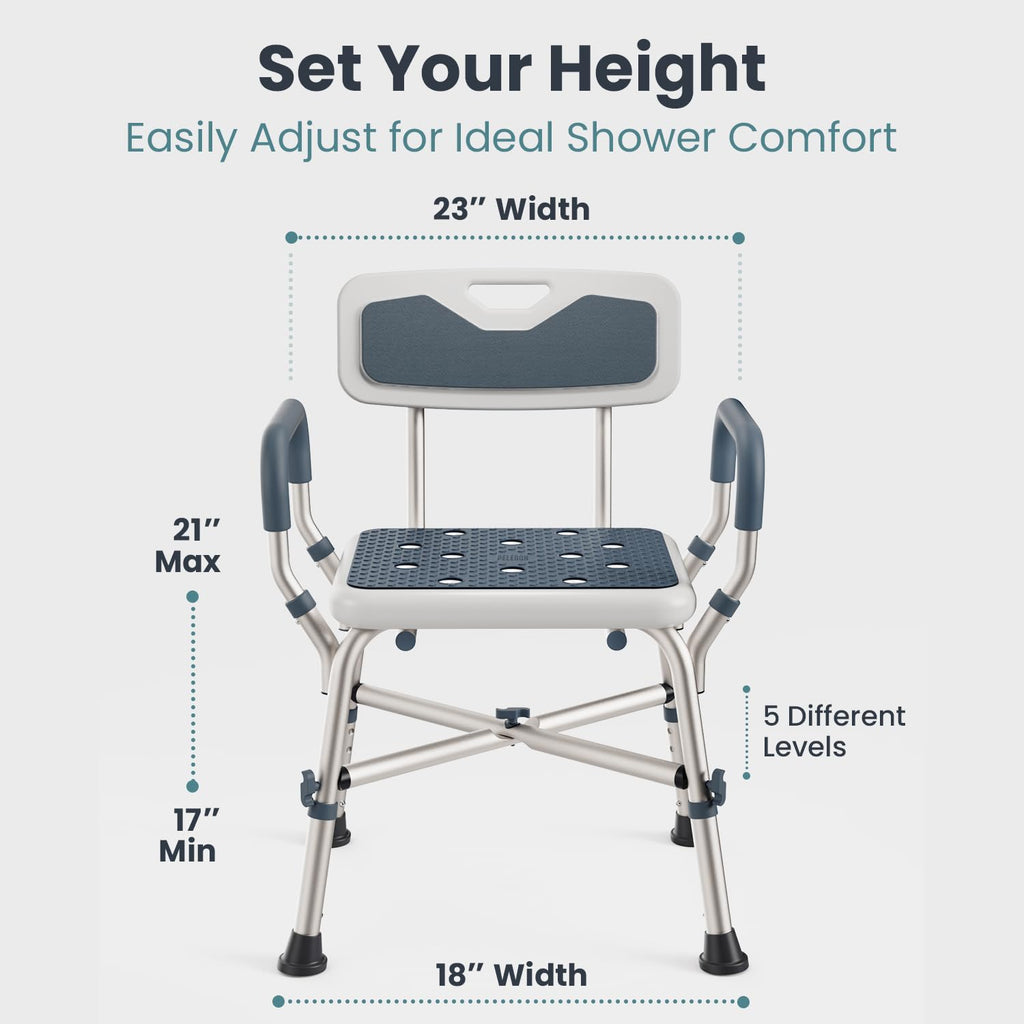 Blue Adjustable Shower Chair with Padded Armrests and Back I708452