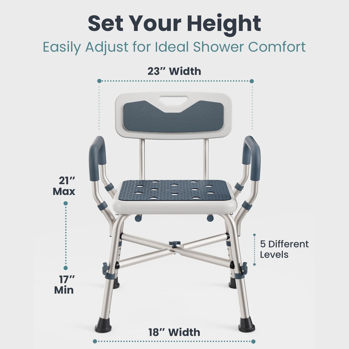 Blue Adjustable Shower Chair with Padded Armrests and Back I708452