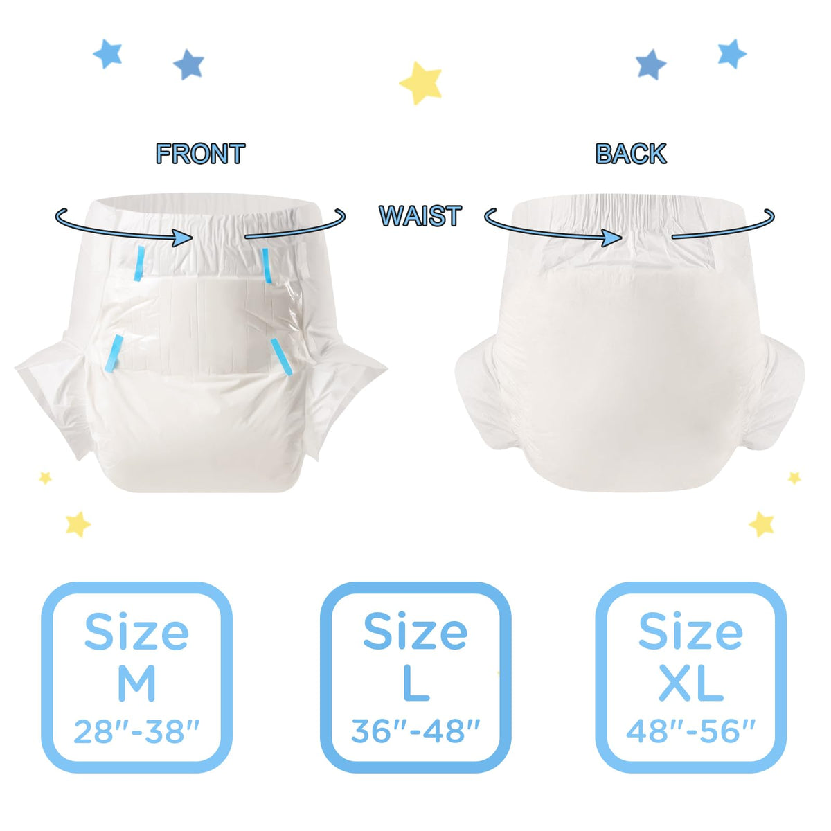 Adult Diaper 10 Pieces White Medium 28"-38" S328