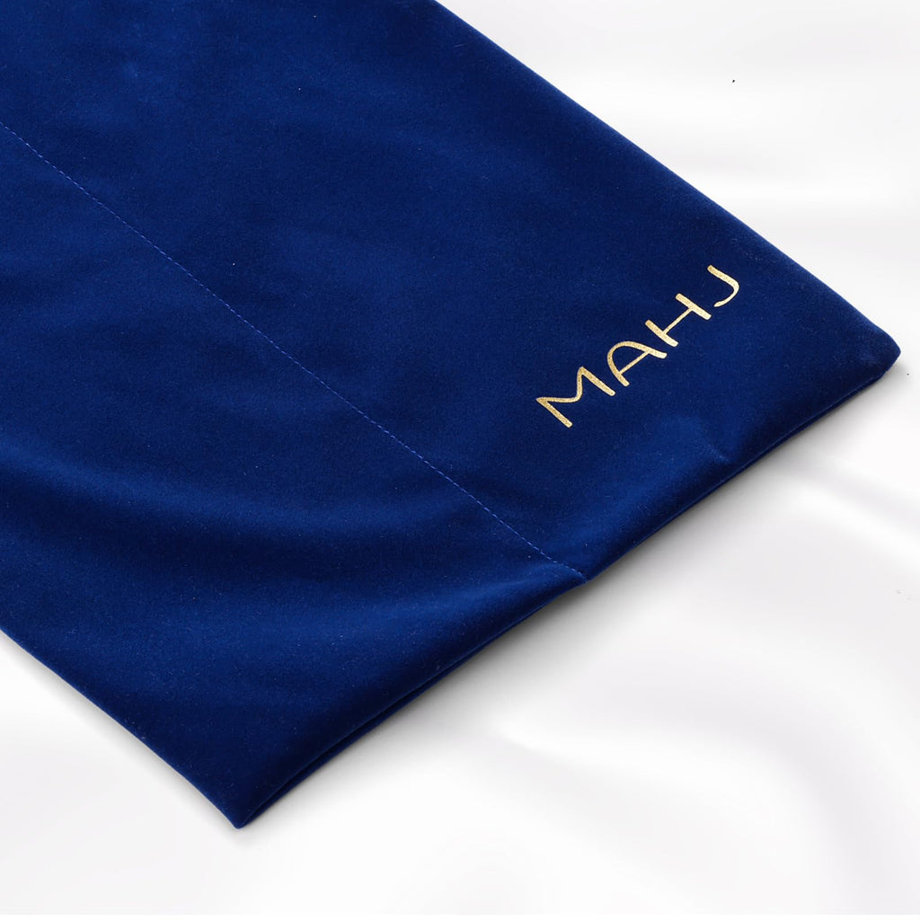 Blue Velvet Drawstring Storage Bag with 2 Compartments H5621