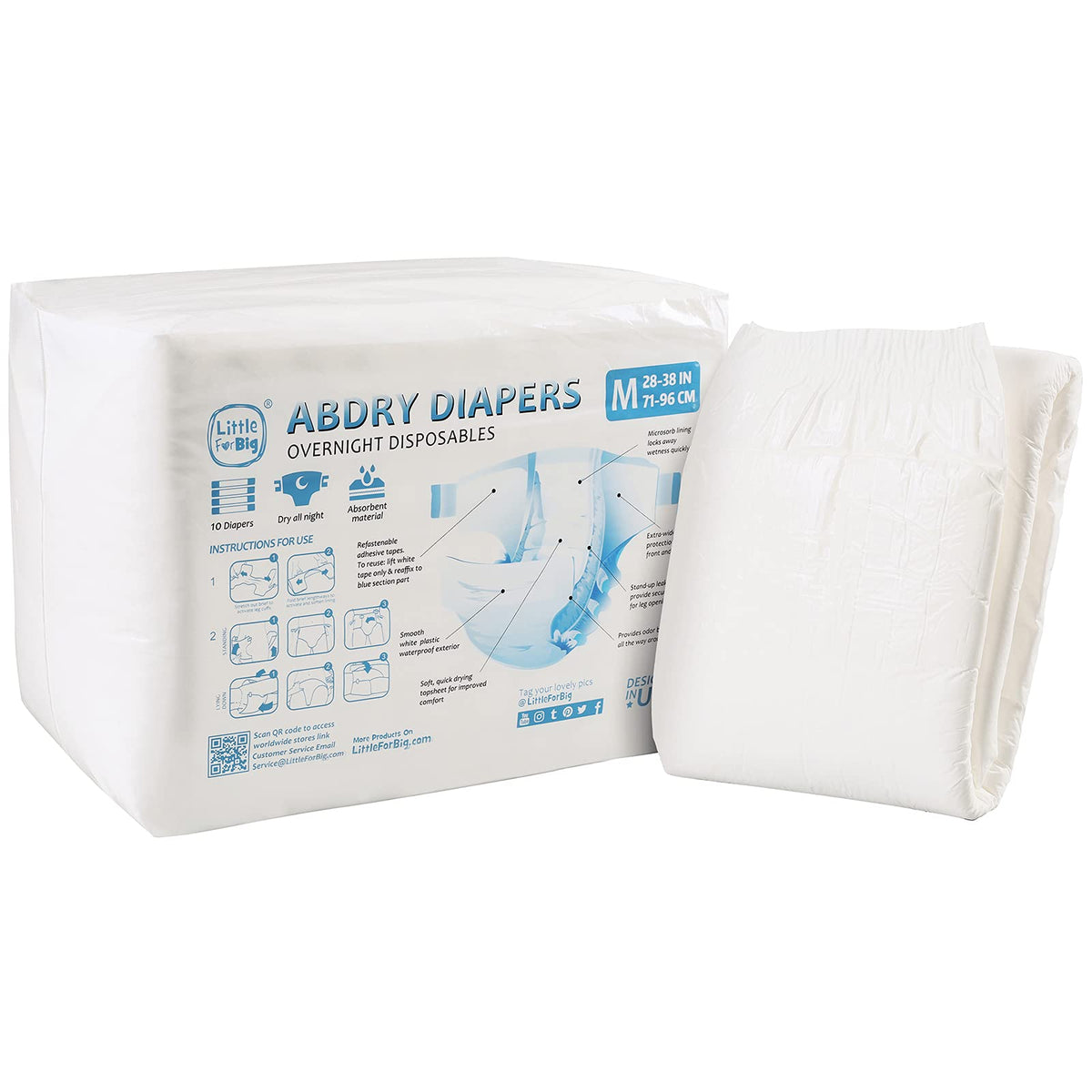 Adult Diaper 10 Pieces White Medium 28"-38" S328