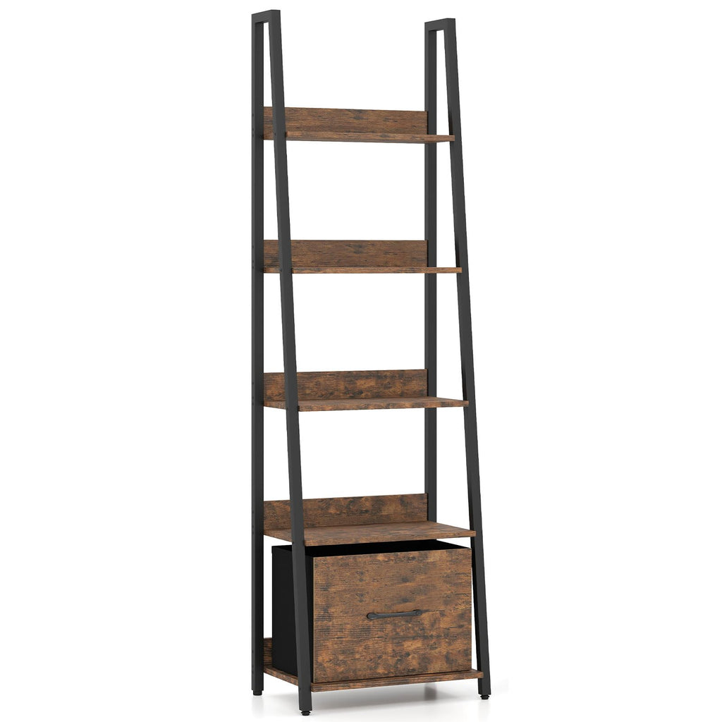 5-Tier Ladder Bookshelf with Fabric Drawer S860