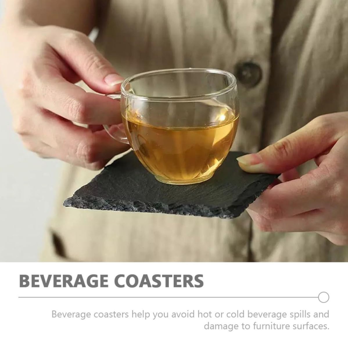 Black Natural Stone Cup Coaster Set Z650