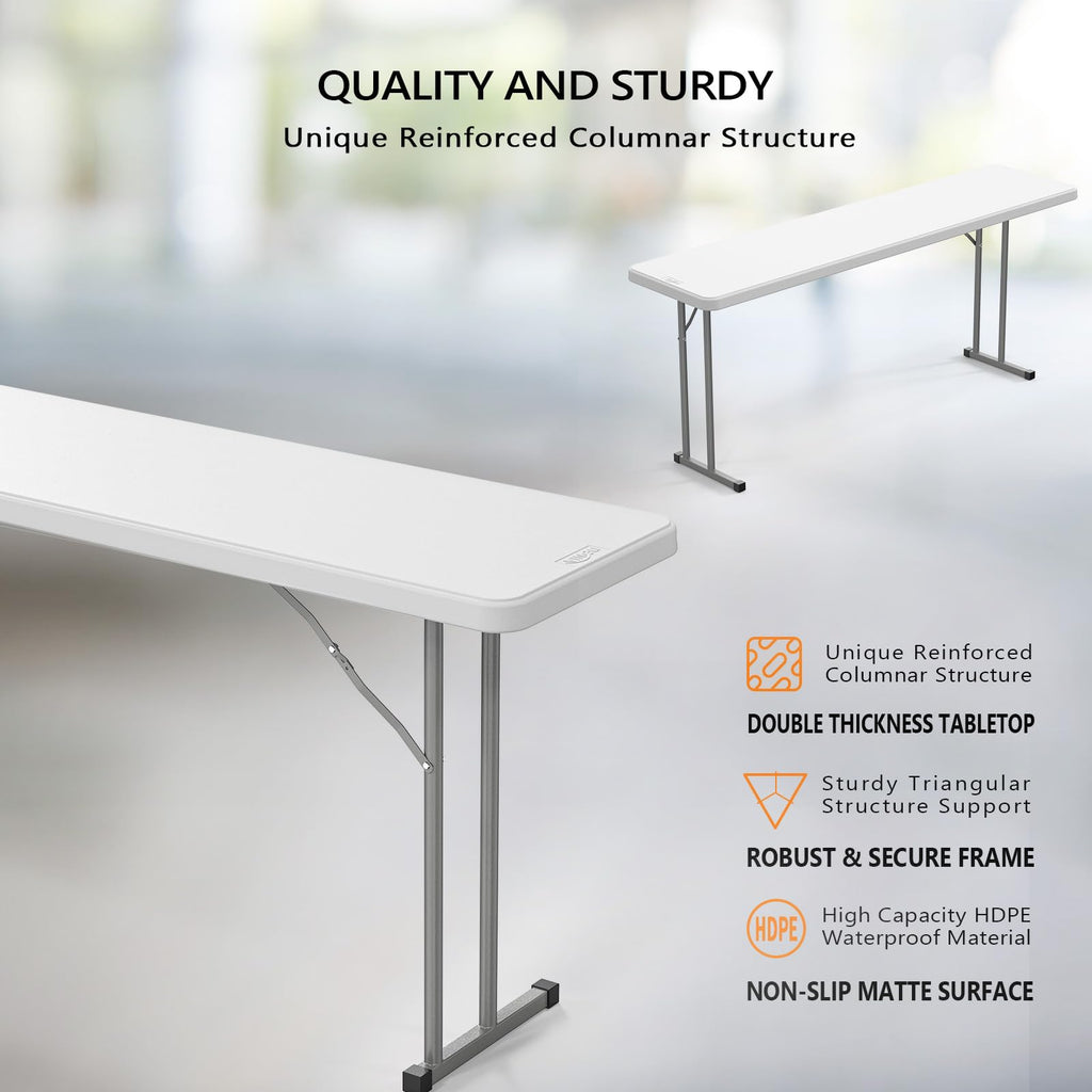 White 6 FT Narrow Folding Table Q23668