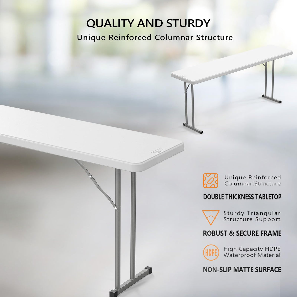 White 6 FT Narrow Folding Table Q23668