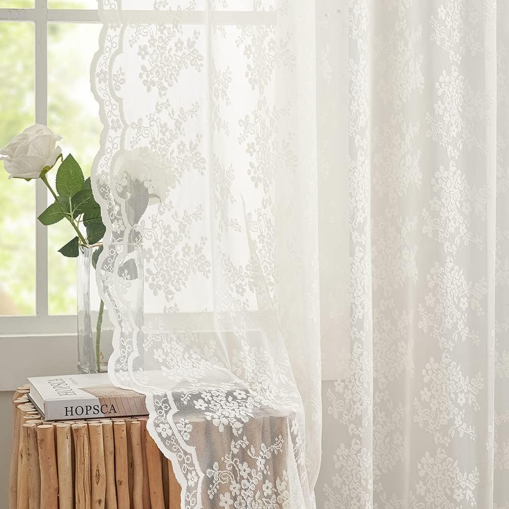 Ivory 102 Inch Long Lace Curtain Panels 2 Panels Set S324639