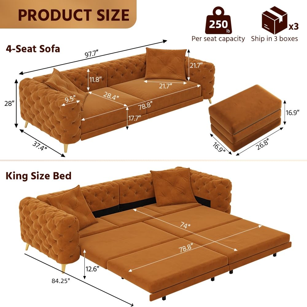 King 3 in 1 Convertible Sleeper Sofa with Ottoman P942730