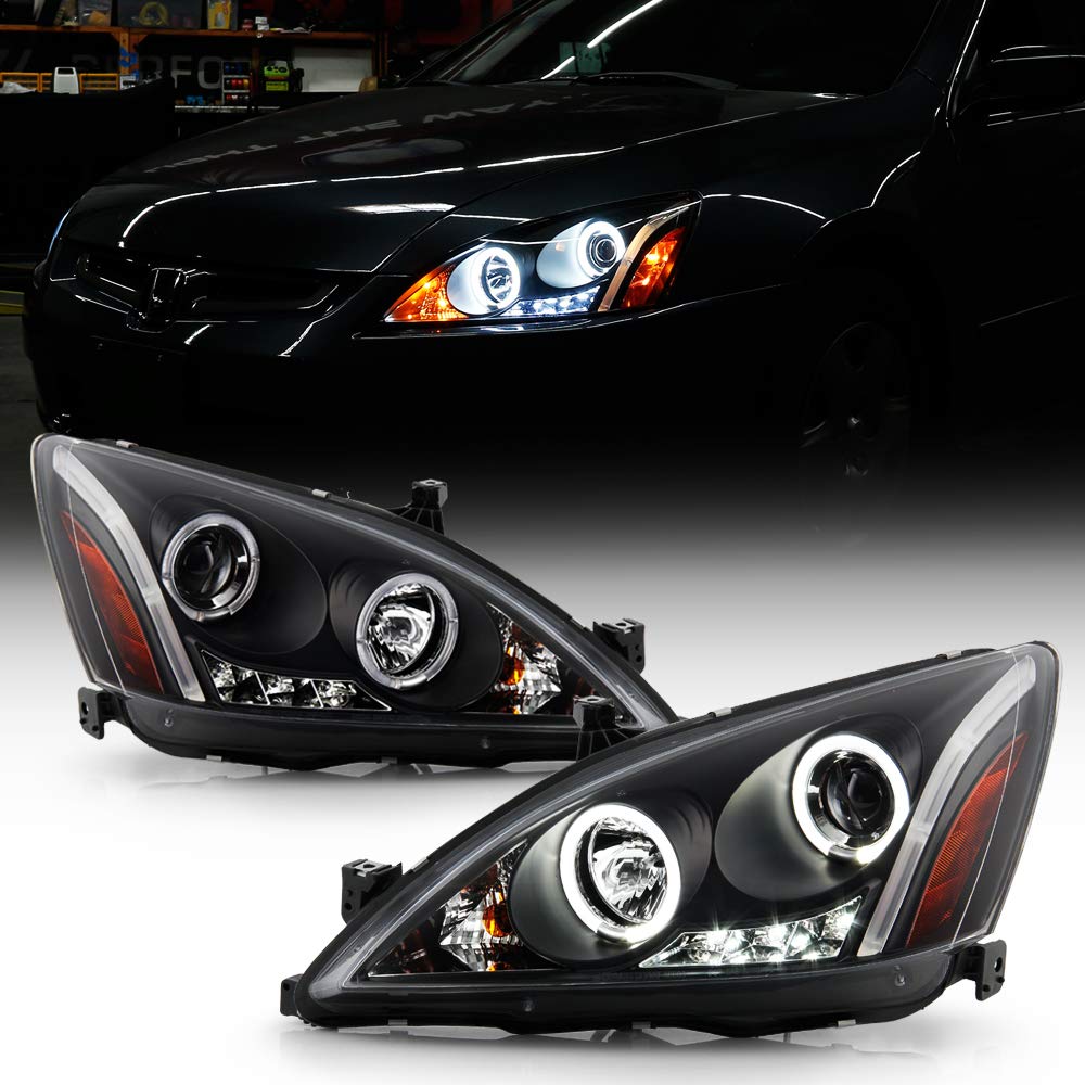 For 2003-2007 Honda Accord Black Housing Projector Headlights J872913