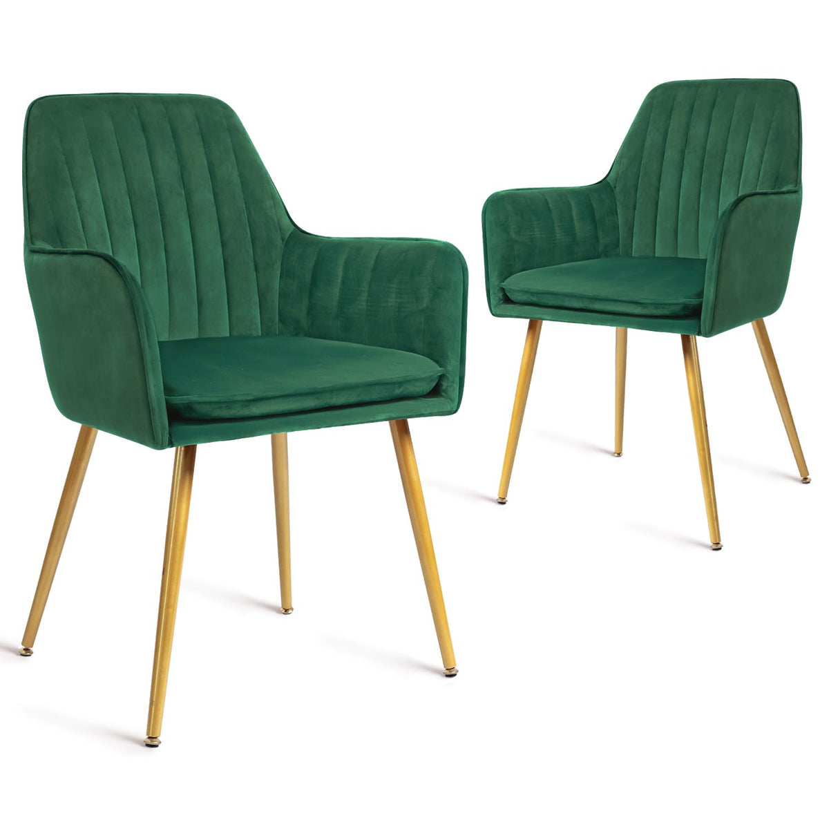 Set of 2 Green Velvet Upholstered Dining Chairs with Metal Legs Y849904
