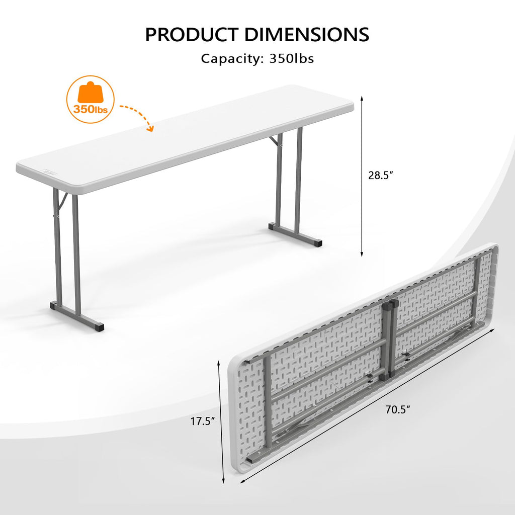 White 6 FT Narrow Folding Table Q23668