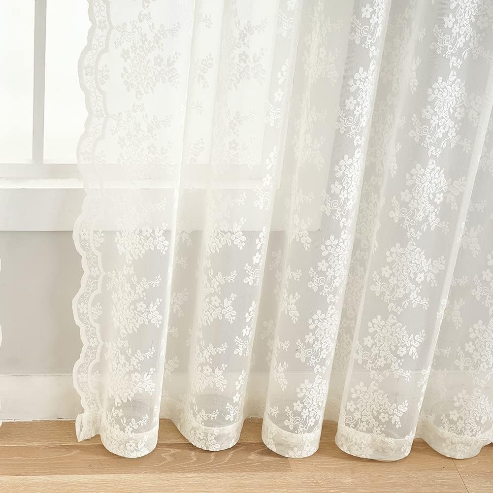 Ivory 102 Inch Long Lace Curtain Panels 2 Panels Set S324639