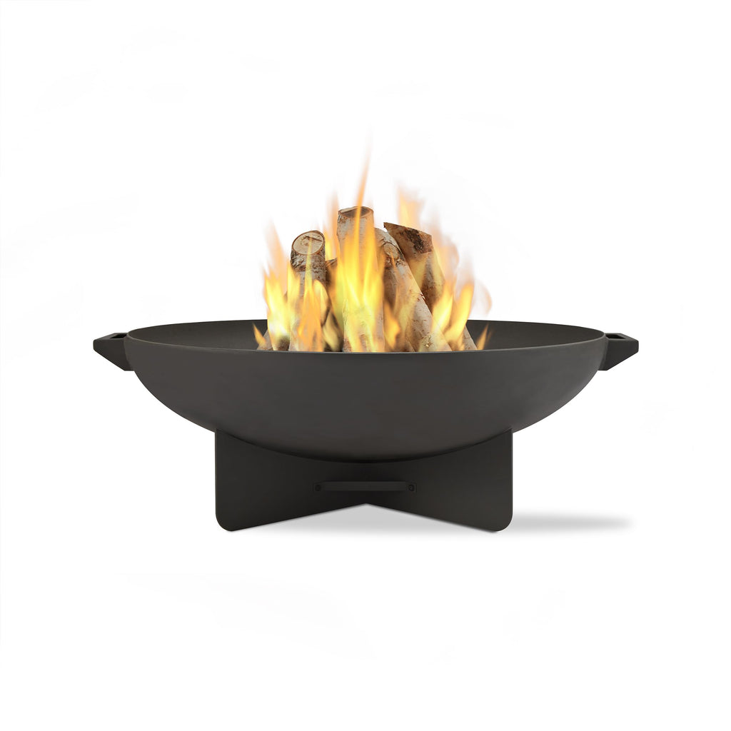 36” Round Wood Burning Steel Fire Pit with Spark Screen, Poker, Log Grate and Storage Cover E4410