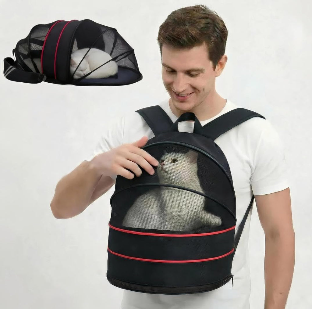 Expandable Dog Backpack Carrier with Breathable Front Opening-Black L56638