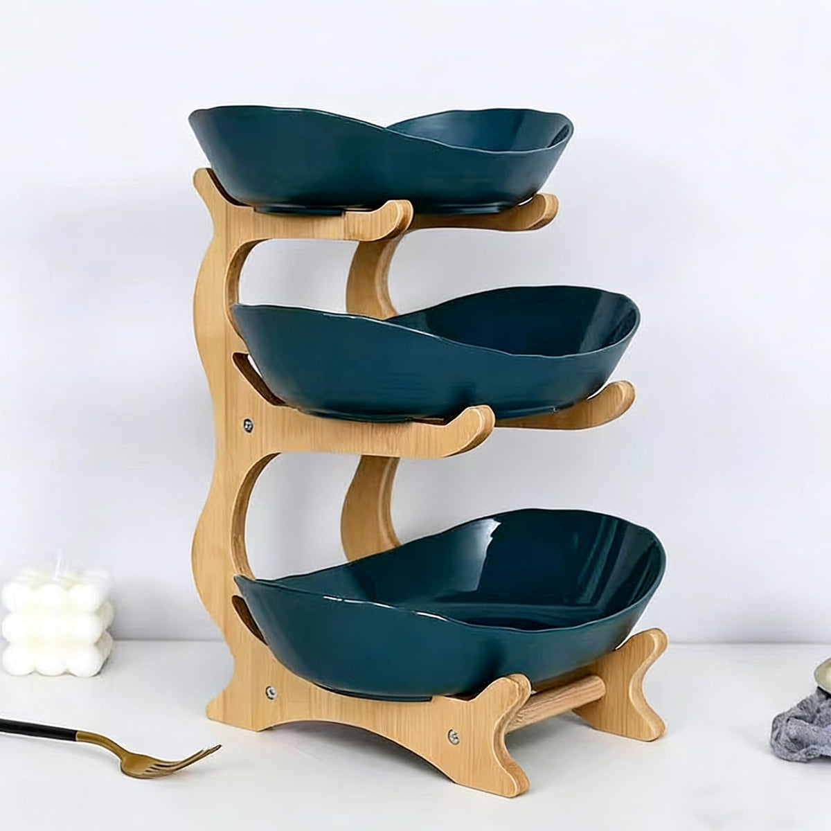 3-Tier Oval Fruit Basket with Bamboo Stand R10242