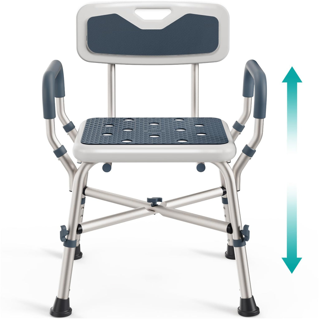 Blue Adjustable Shower Chair with Padded Armrests and Back I708452