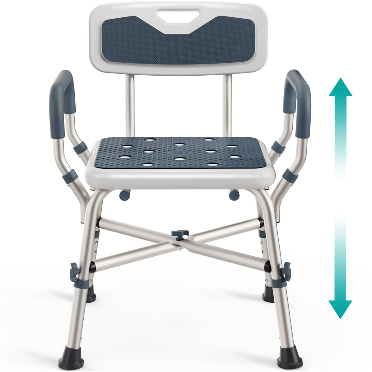 Blue Adjustable Shower Chair with Padded Armrests and Back I708452