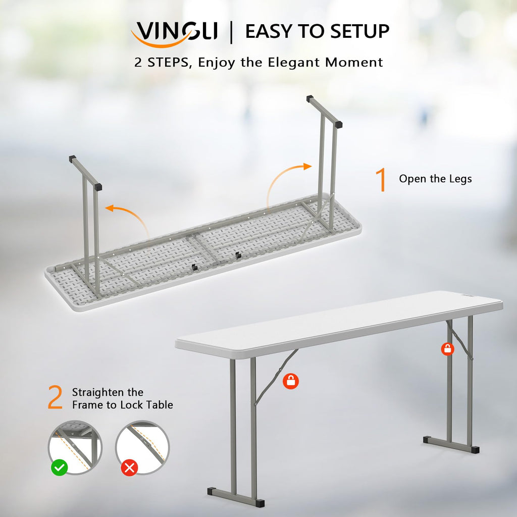 White 6 FT Narrow Folding Table Q23668