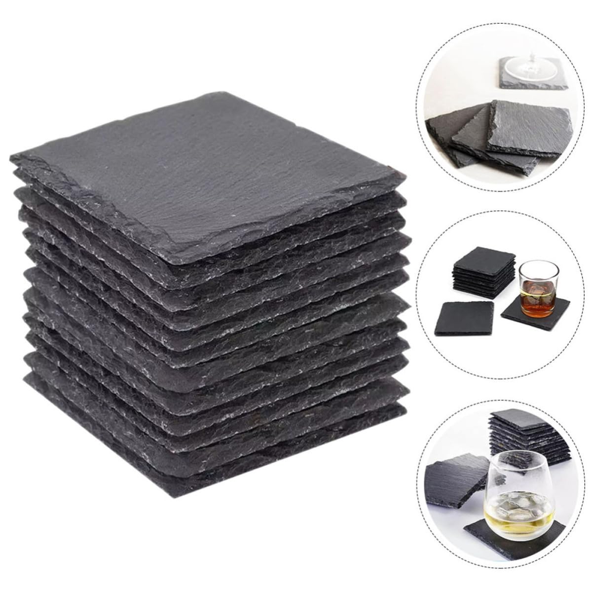 Black Natural Stone Cup Coaster Set Z650