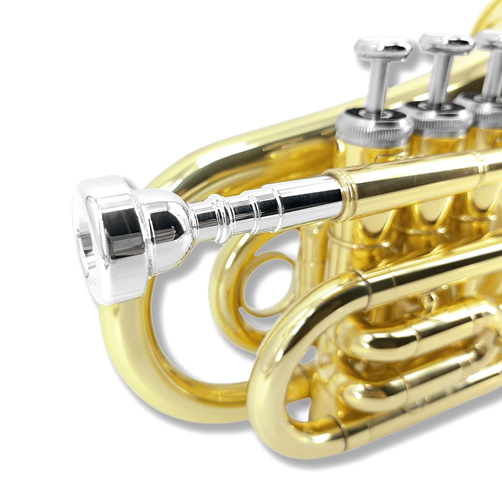 Pocket Trumpet Mini Brass Instrument with 7C Mouthpiece & Case D2876
