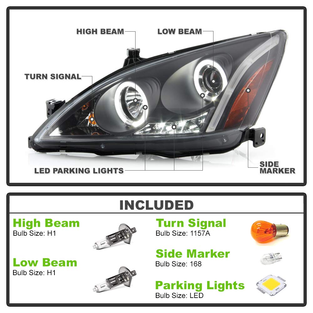 For 2003-2007 Honda Accord Black Housing Projector Headlights J872913