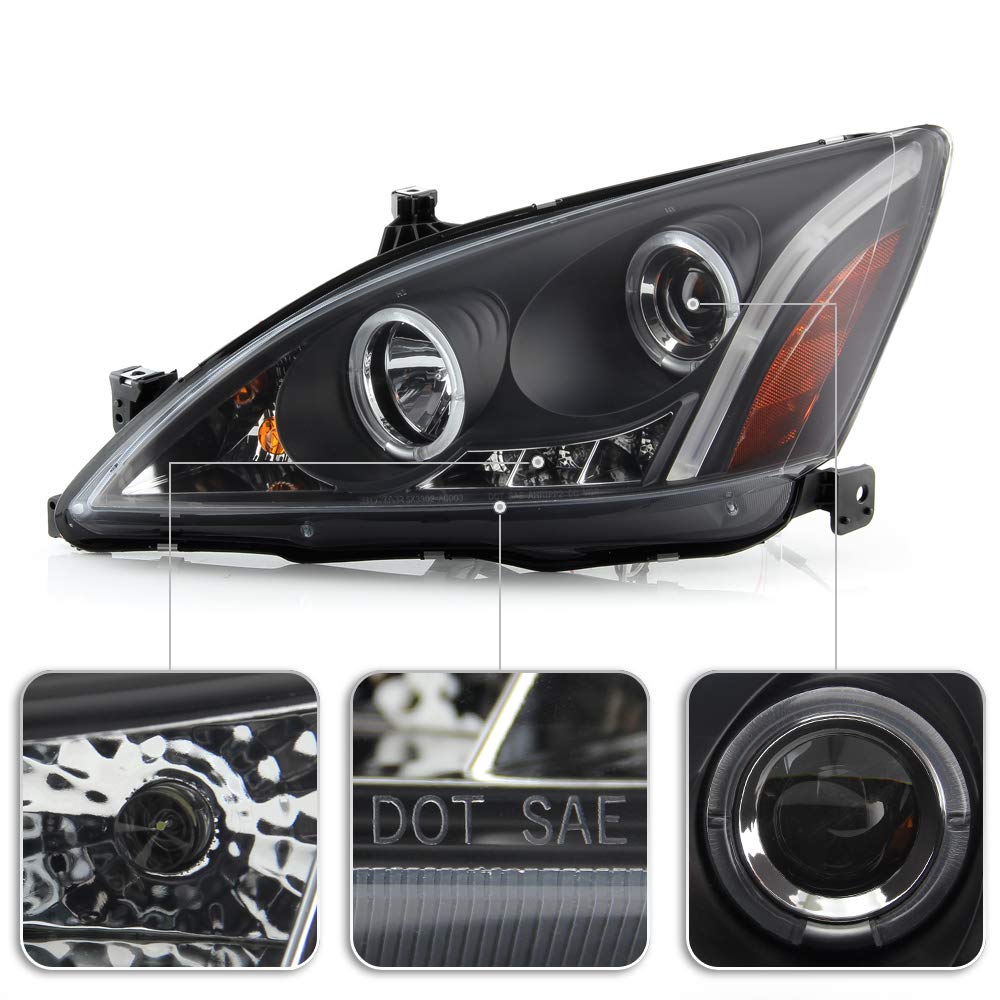 For 2003-2007 Honda Accord Black Housing Projector Headlights J872913