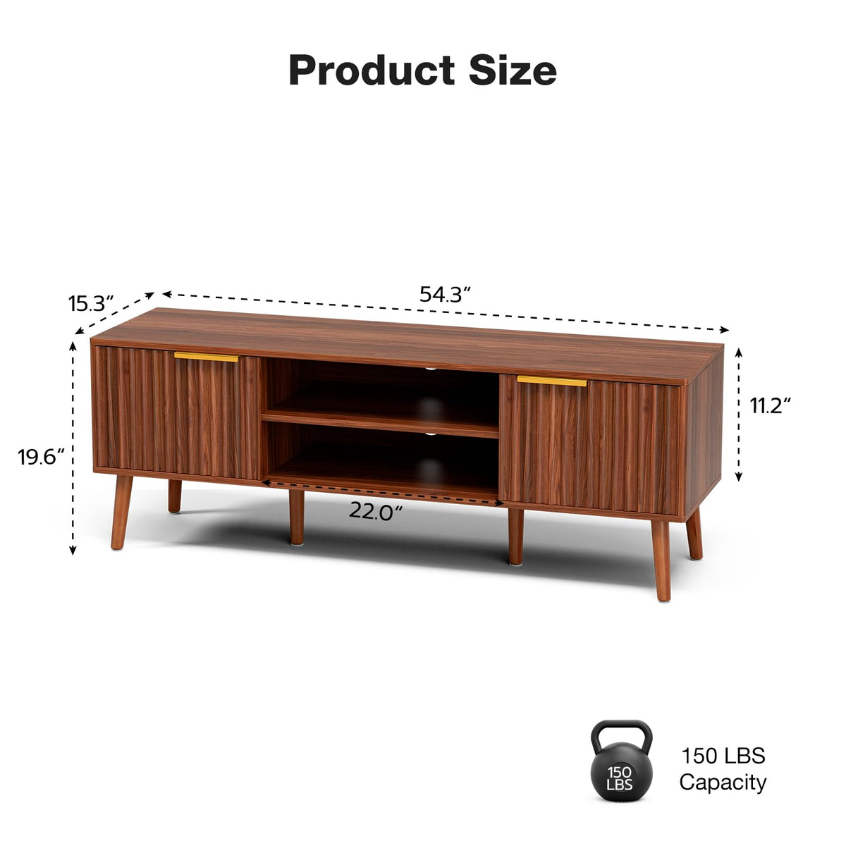 Walnut TV Stand with Fluted Doors U6104
