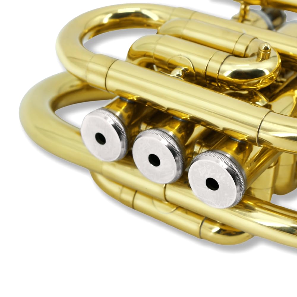 Pocket Trumpet Mini Brass Instrument with 7C Mouthpiece & Case D2876