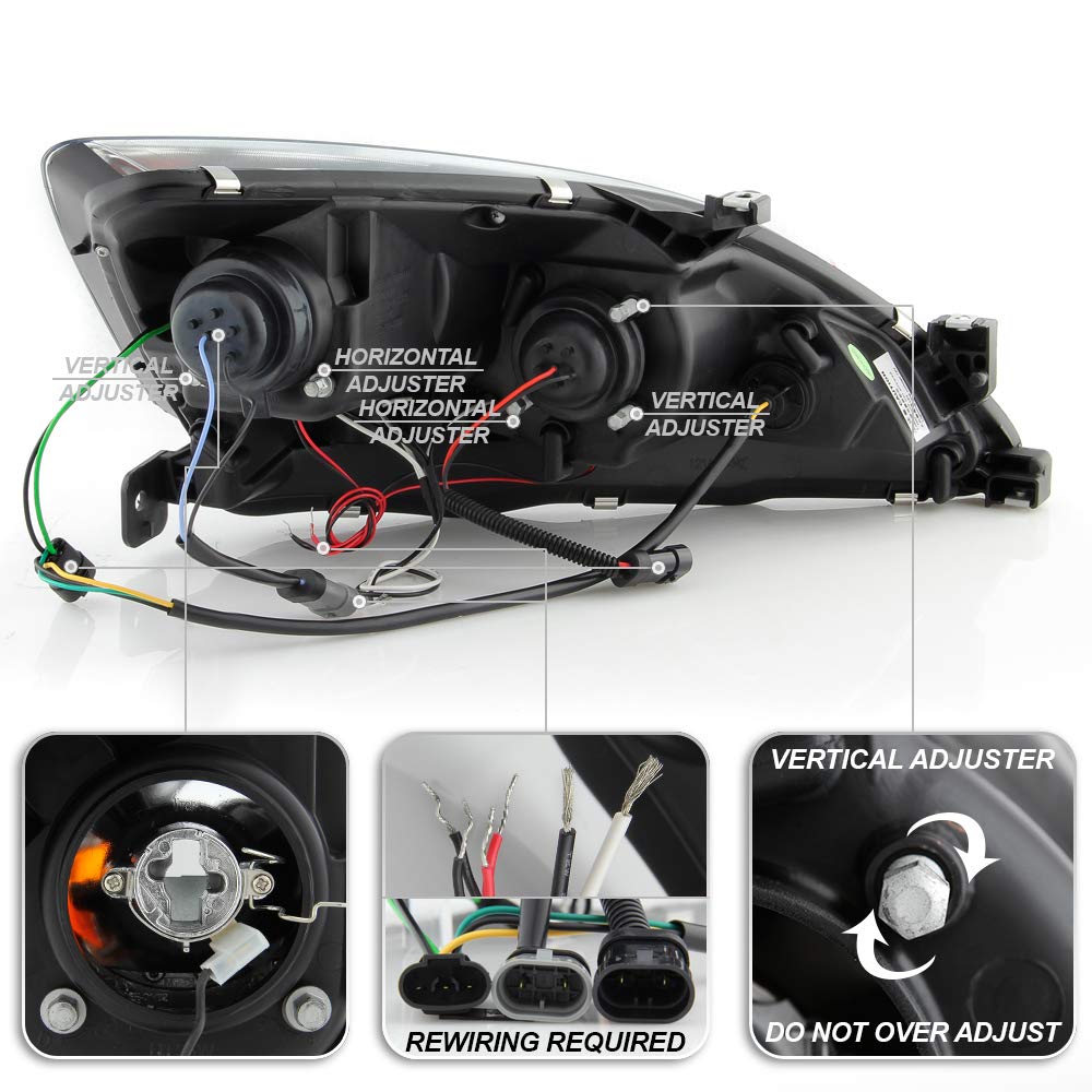 For 2003-2007 Honda Accord Black Housing Projector Headlights J872913