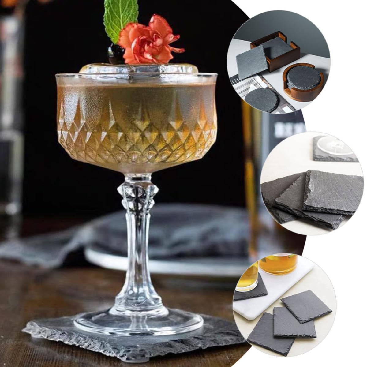 Black Natural Stone Cup Coaster Set Z650