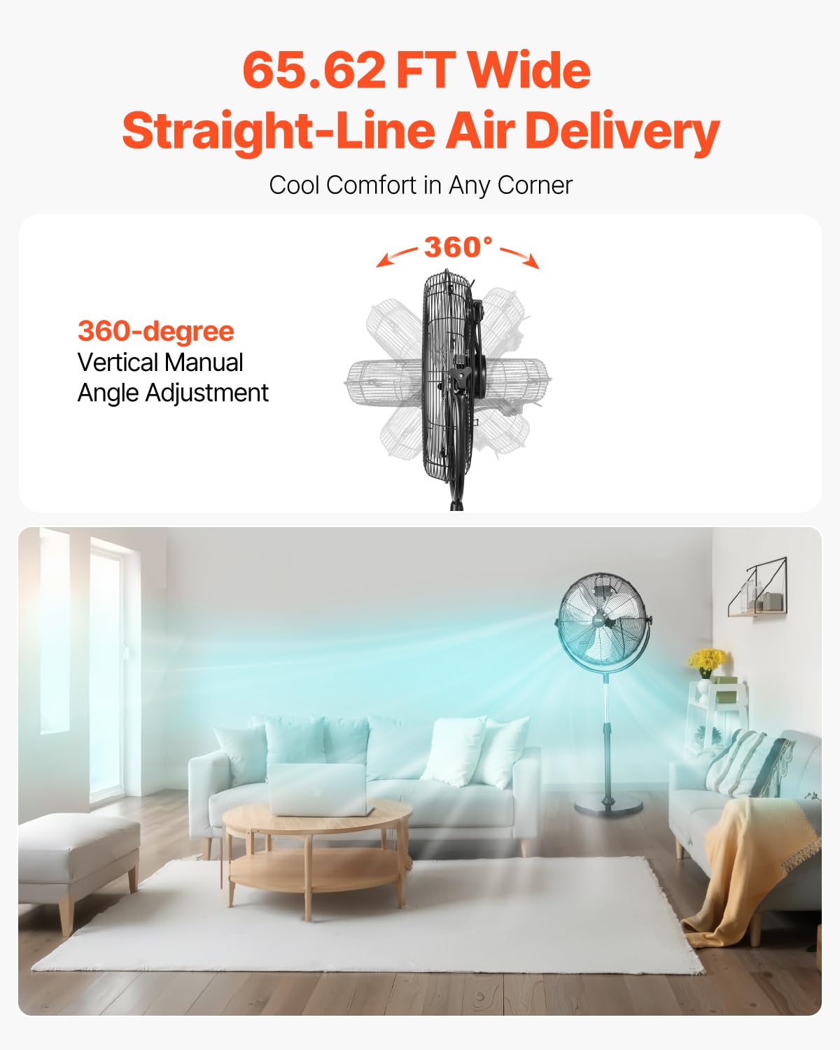18 Inch Adjustable Height Standing Fan with 3 Speeds, Black T97150