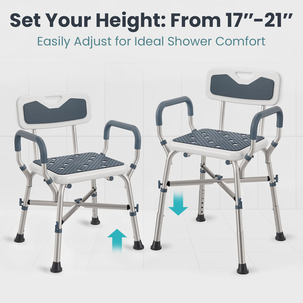Blue Adjustable Shower Chair with Padded Armrests and Back I708452