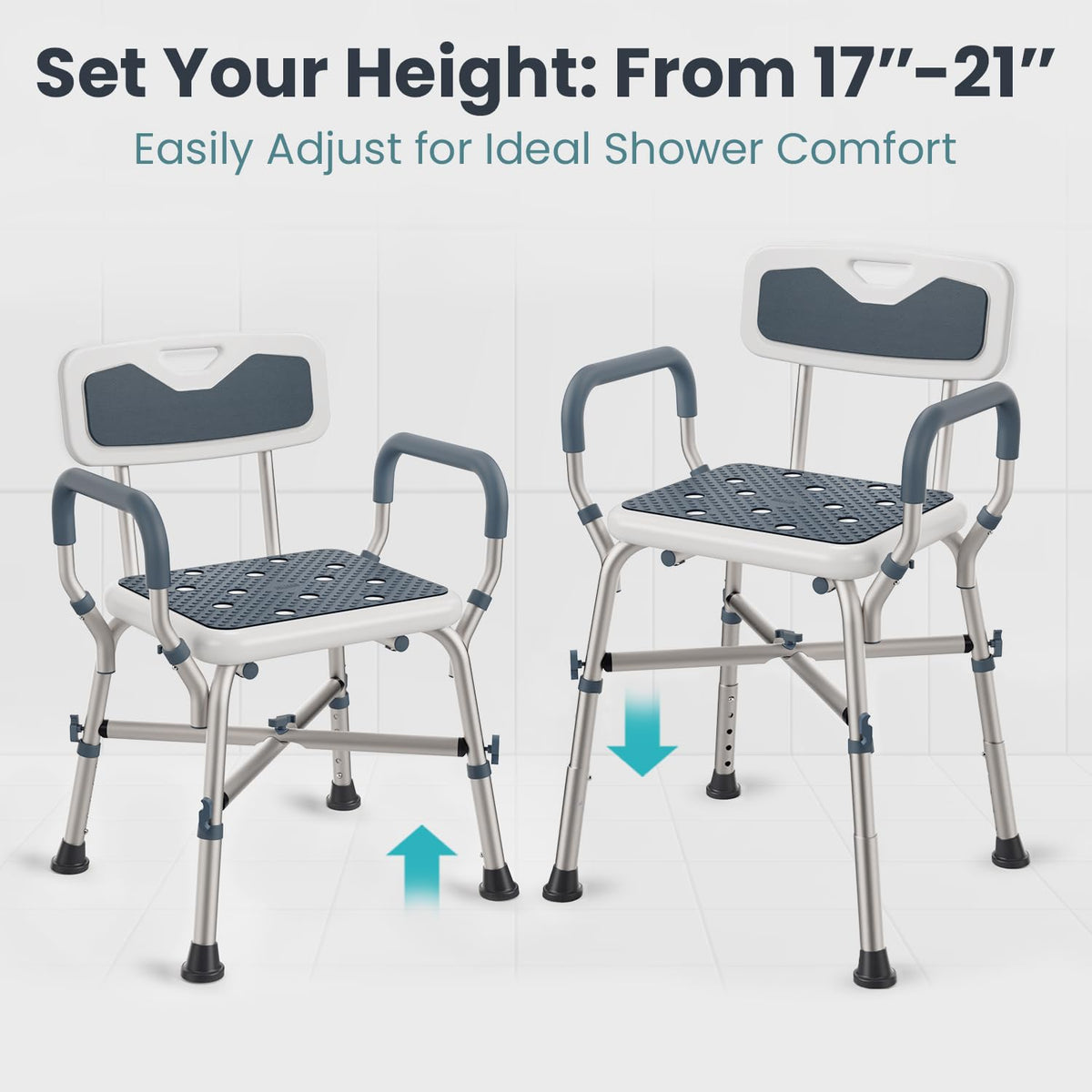 Blue Adjustable Shower Chair with Padded Armrests and Back I708452