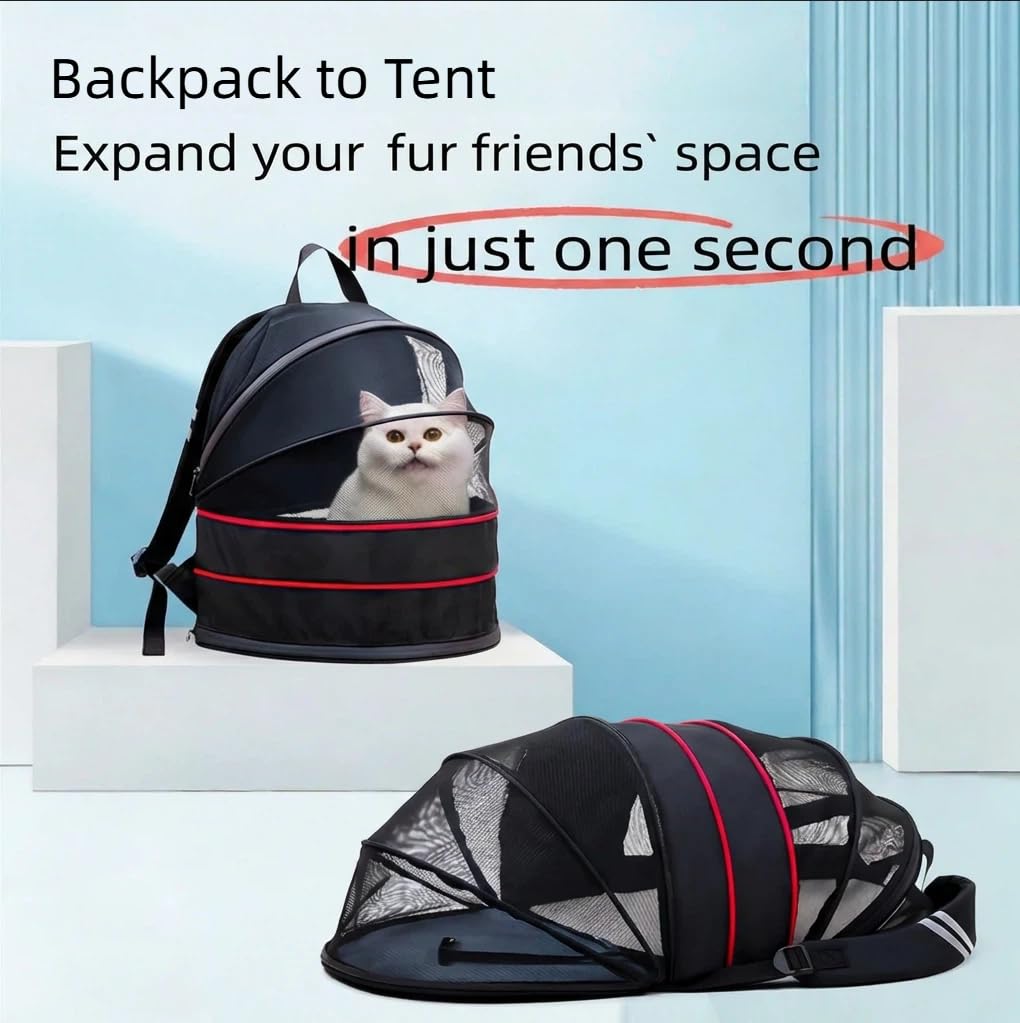 Expandable Dog Backpack Carrier with Breathable Front Opening-Black L56638