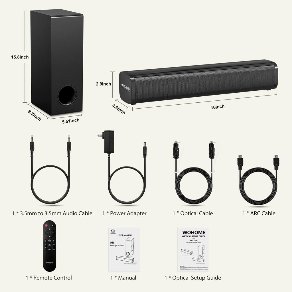 Black 2.1 CH Sound Bar with Wired Subwoofer C25786