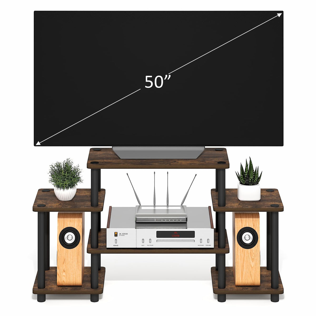 6-Shelf Toolless TV Stand with Raised Top for TV up to 50 Inch L2801