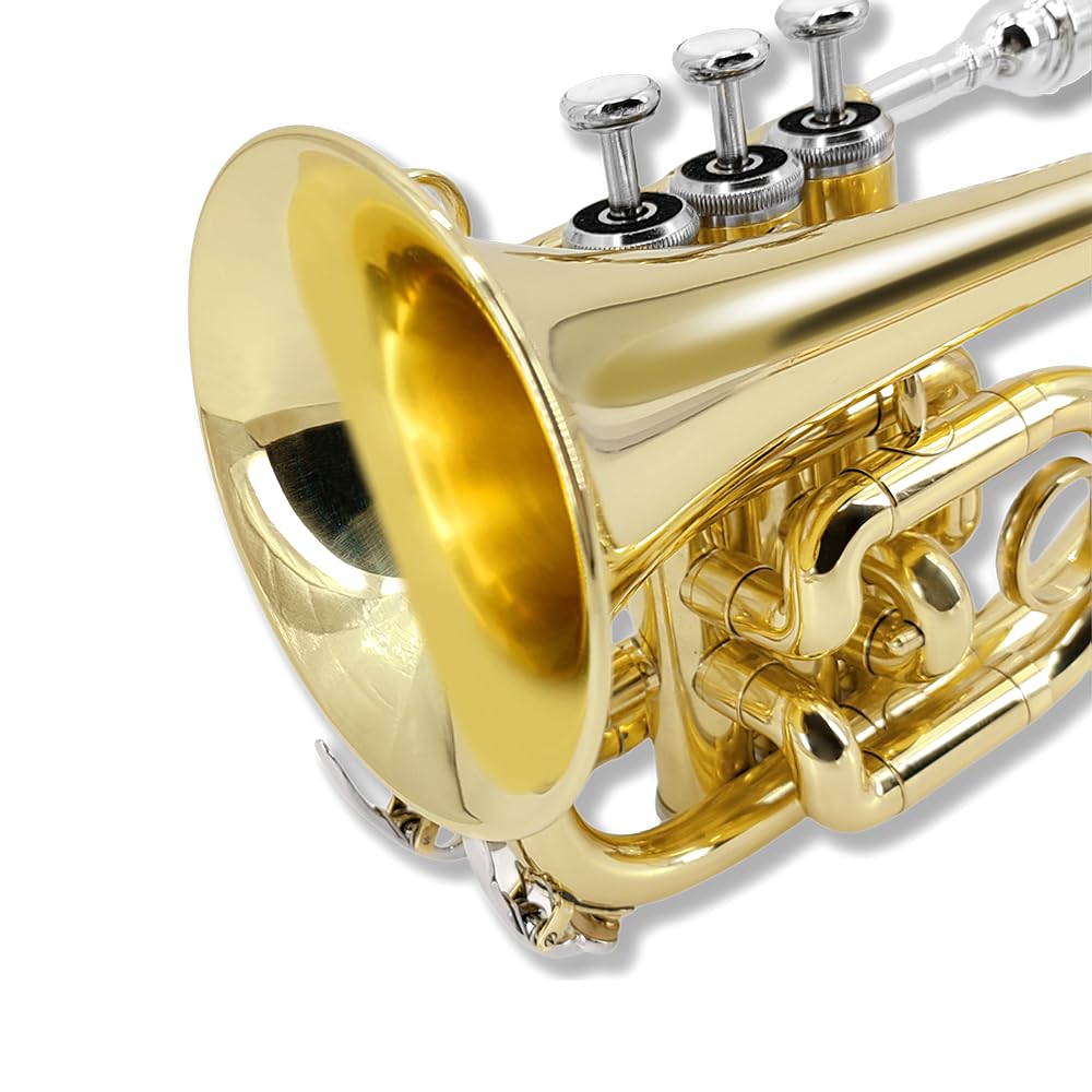 Pocket Trumpet Mini Brass Instrument with 7C Mouthpiece & Case D2876