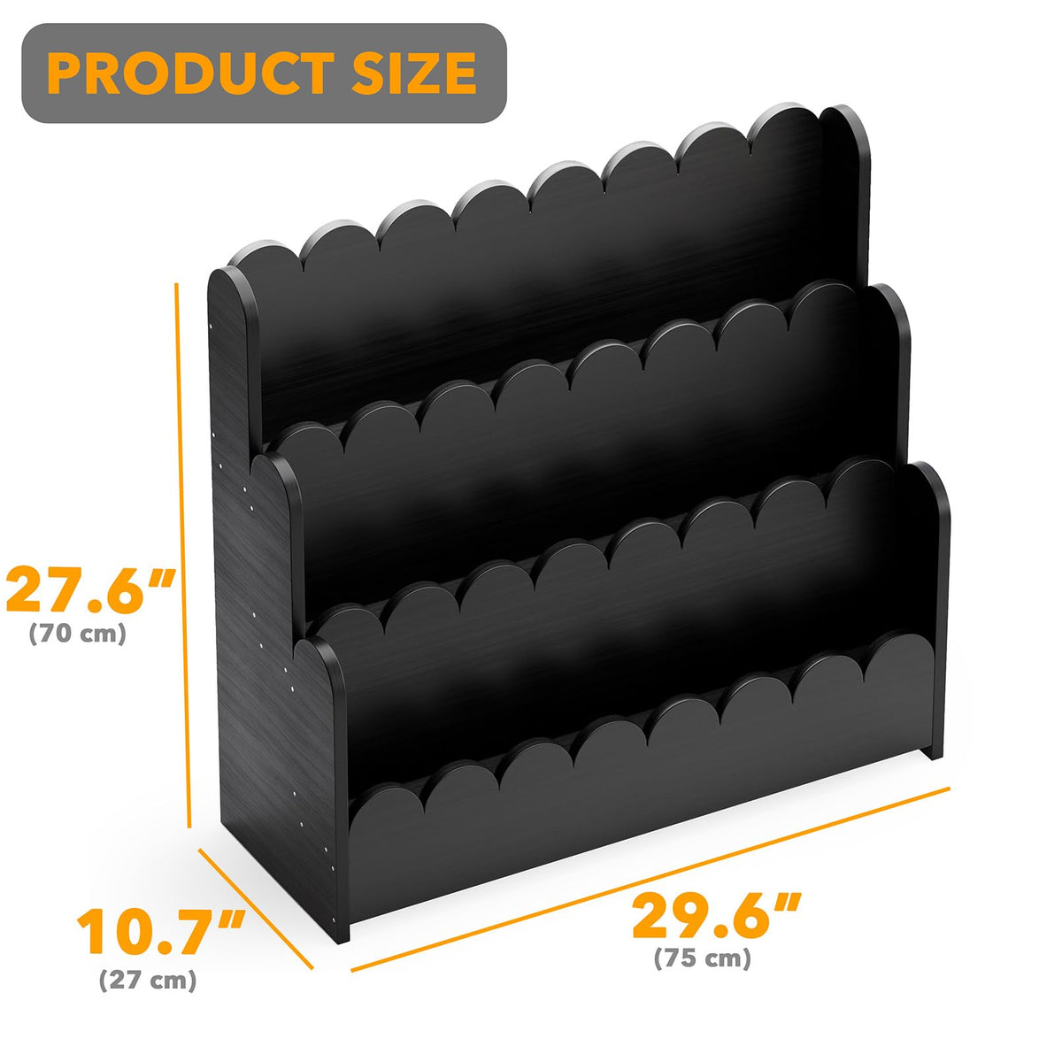 Black 3-Tier Scalloped Wooden Bookshelf O3881