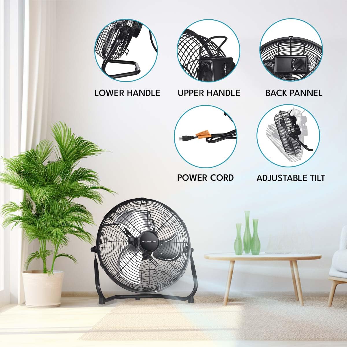 20 in. 3 Speed Metal Floor Fan in Black with Tilting Head X81624