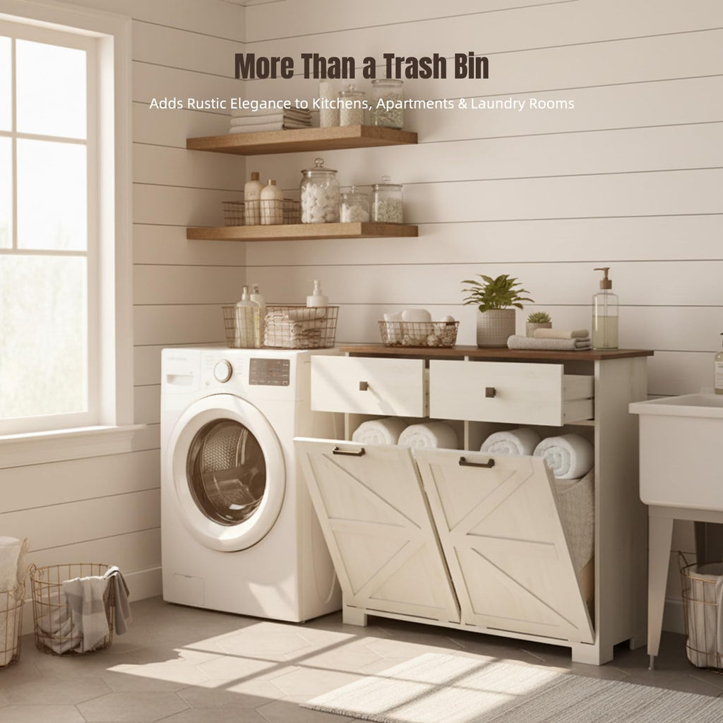 White Tilt Out Trash Can Cabinet U484842
